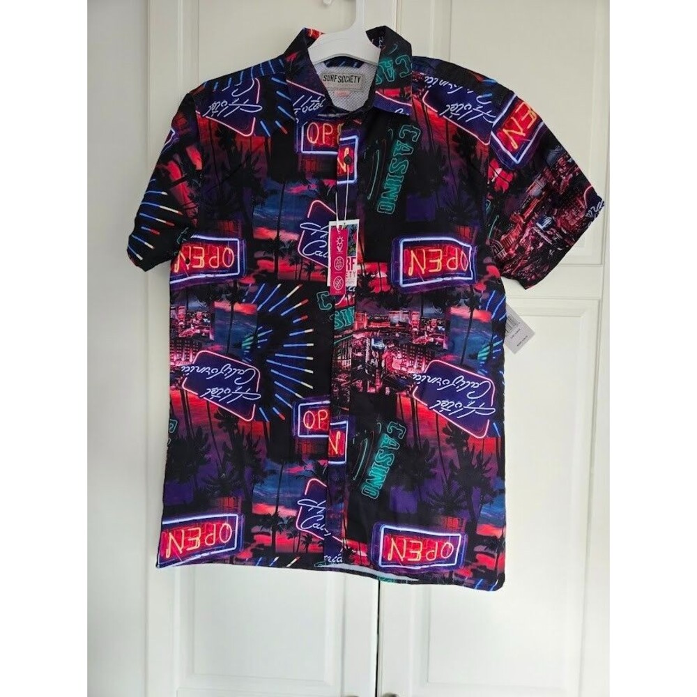 Surf Society Hotel California Button Down Hawaiian Style Shirt Mens LARGE- NEW